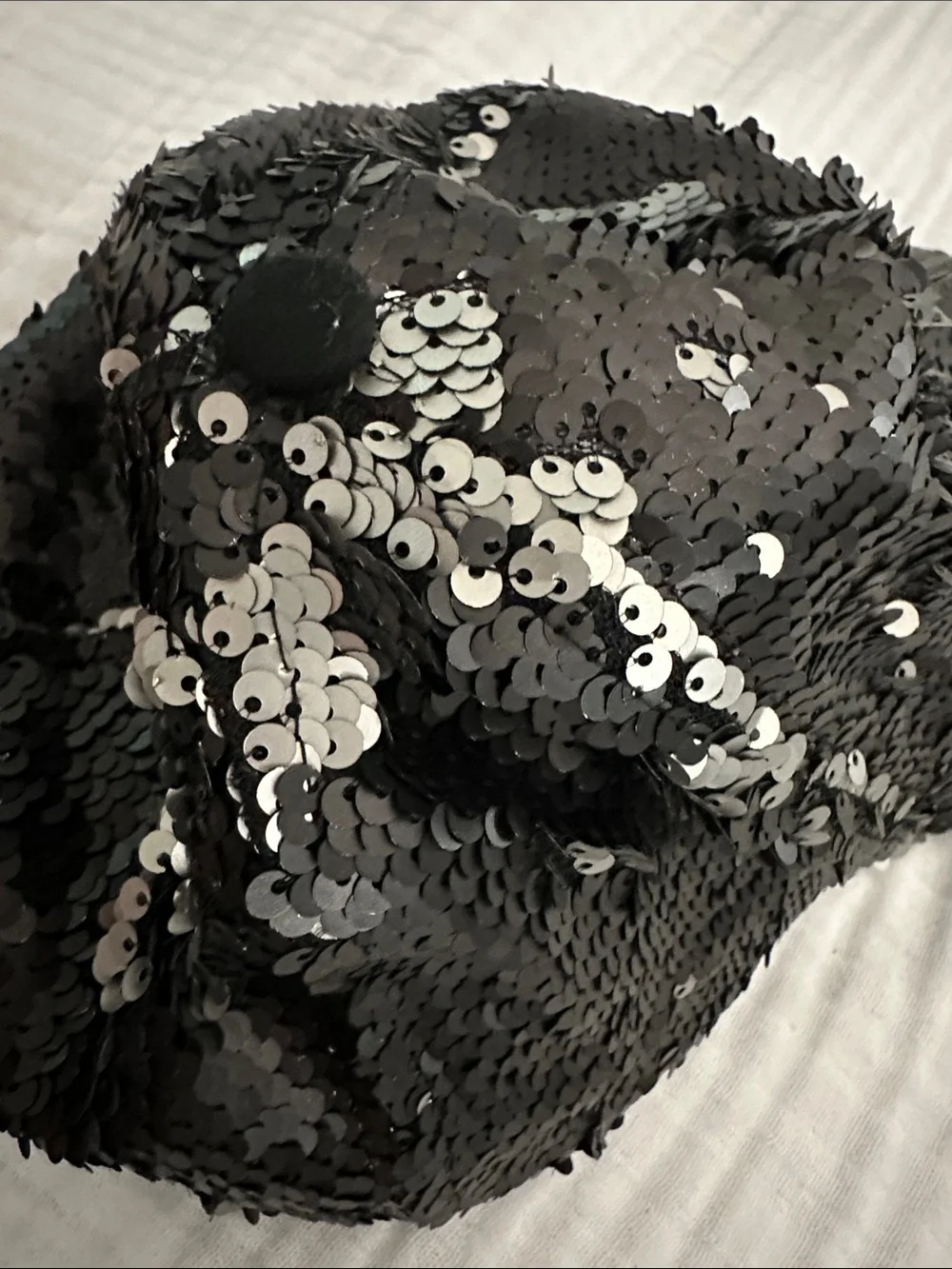 Steve Madden Double Take Matte Black Gray Reverse Sequin Baseball Hat Cap